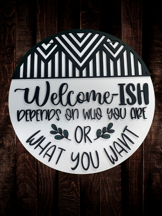 "Welcome-ish: Depends on Who You Are or What You Want" Door Sign