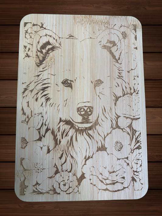 Laser Engraved Bamboo Cutting Board with Bear Design – 6" x 8"