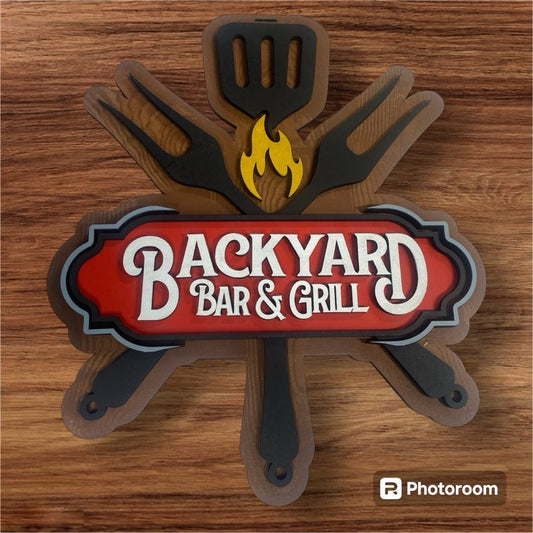 "Backyard Bar & Grill" Door Sign