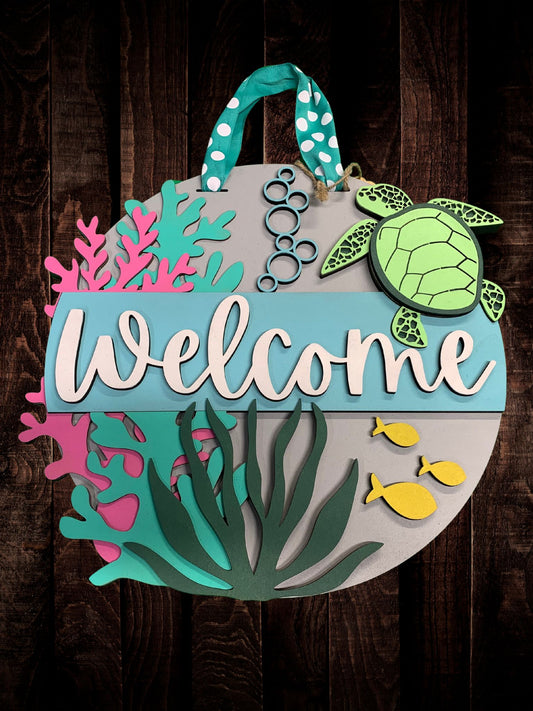 "Welcome" Sea Turtle Underwater Door Sign