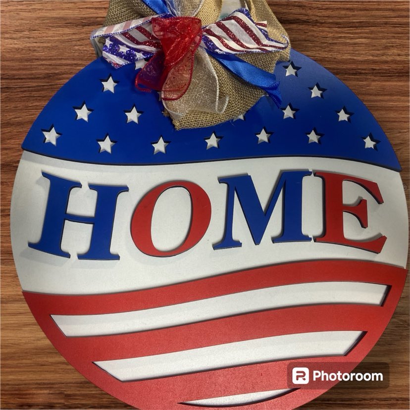 "Home" Patriotic Design Door Sign