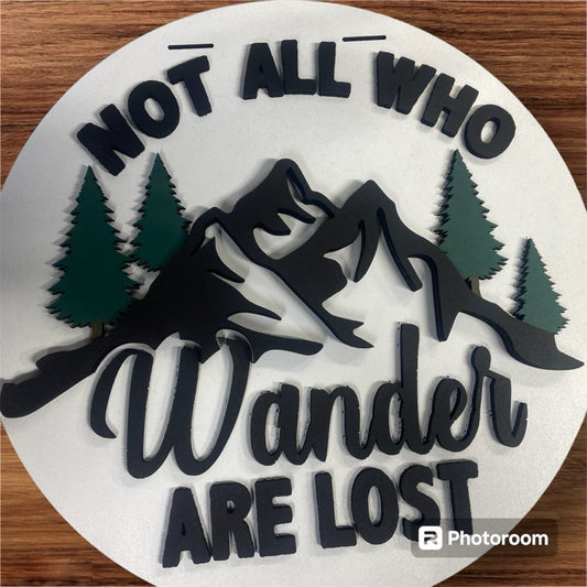 "Not All Who Wander Are Lost" Mountain Scene Door Sign