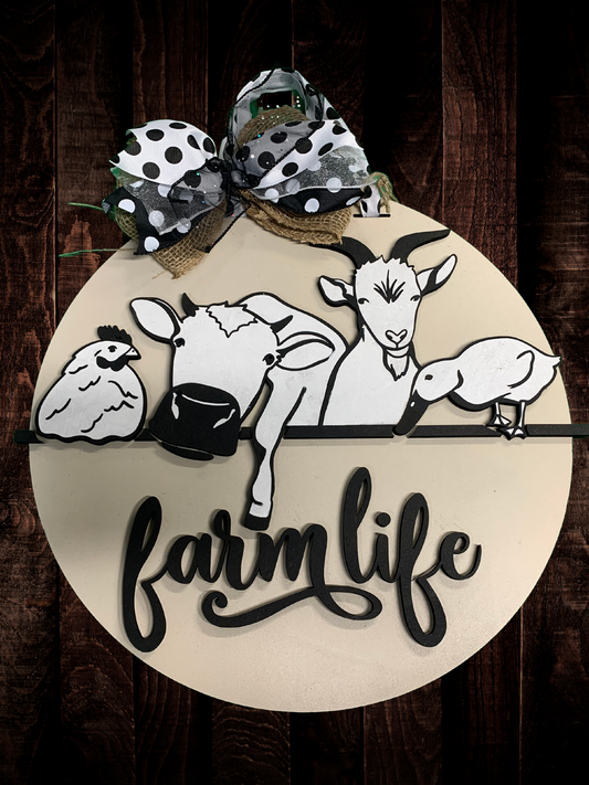 "Farm Life" Door Sign with Farm Animals