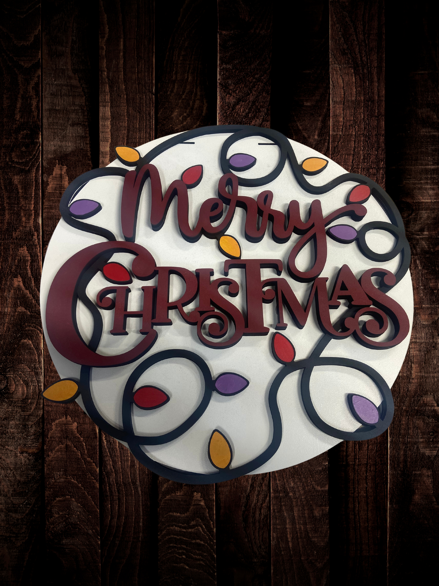 "Merry Christmas" Door Sign with Christmas Lights