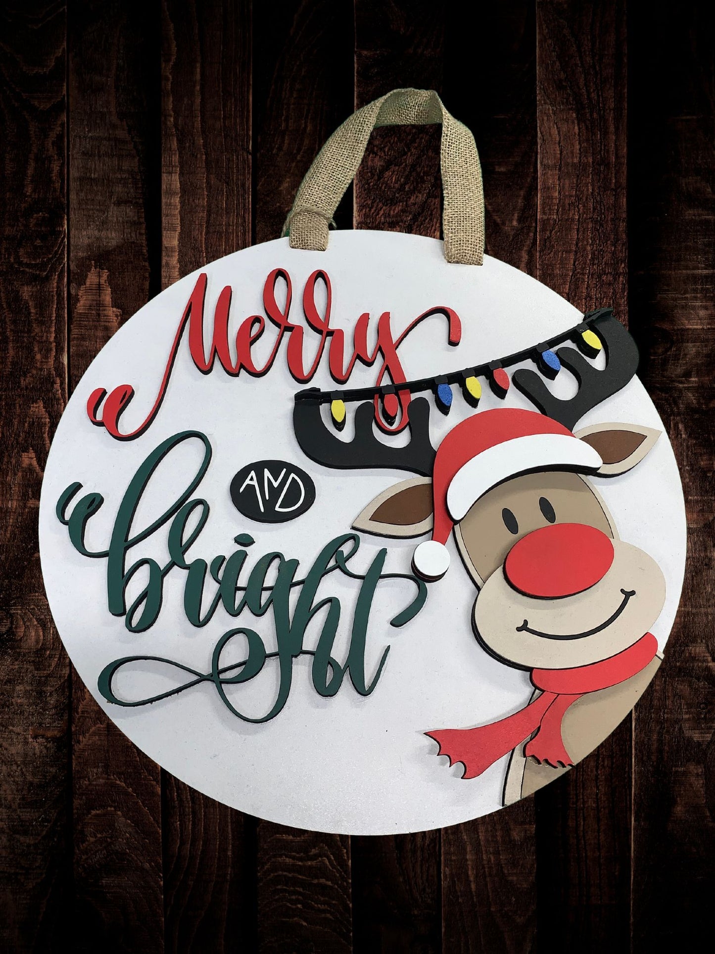 "Merry and Bright" Reindeer Door Sign