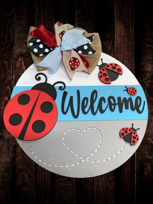 "Welcome" Ladybugs Door Sign