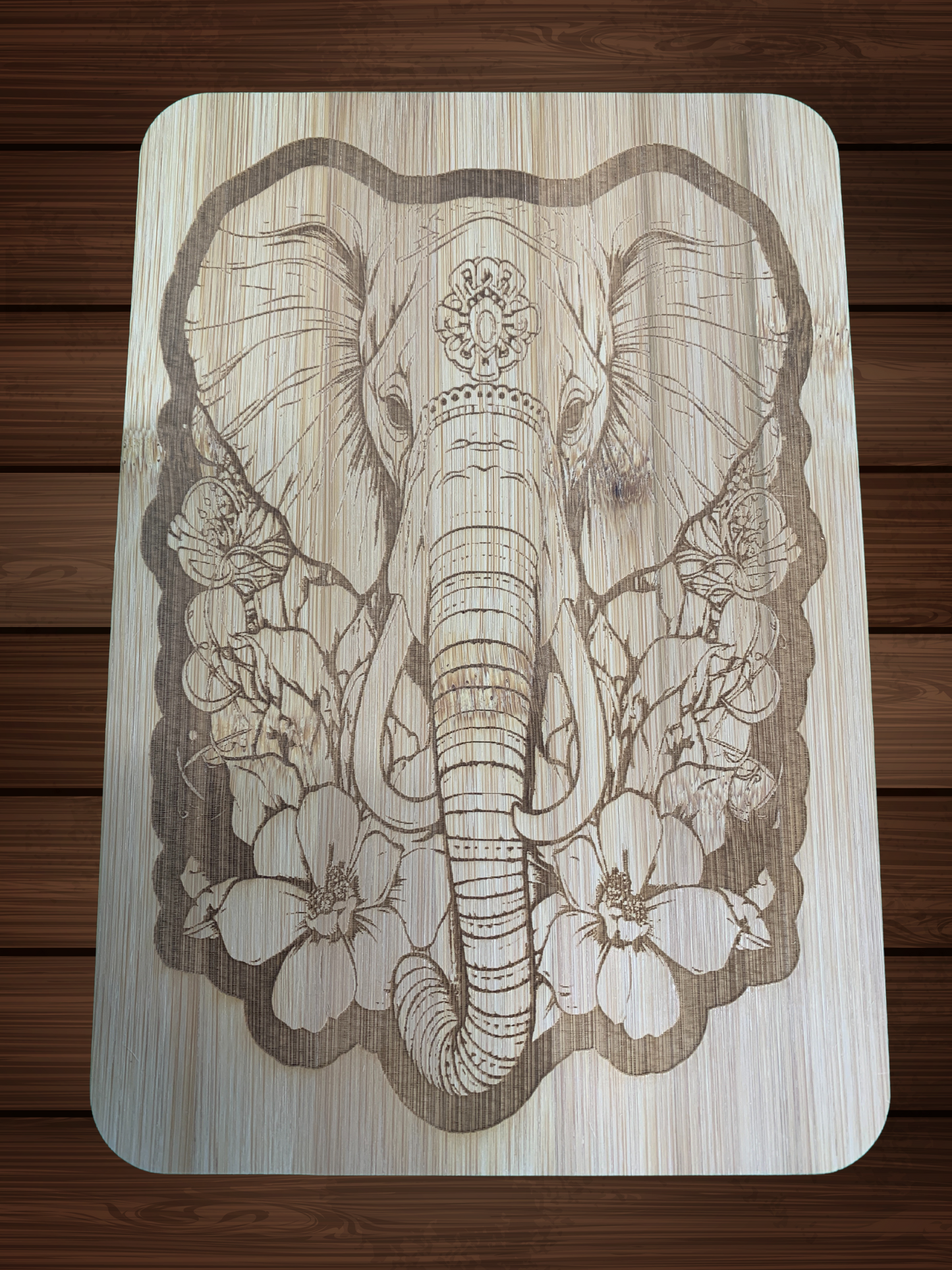 Laser Engraved Bamboo Cutting Board with Elephant Design – 6" x 8"