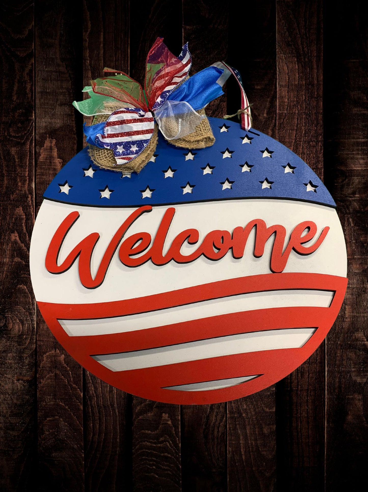 "Welcome" Patriotic Door Sign