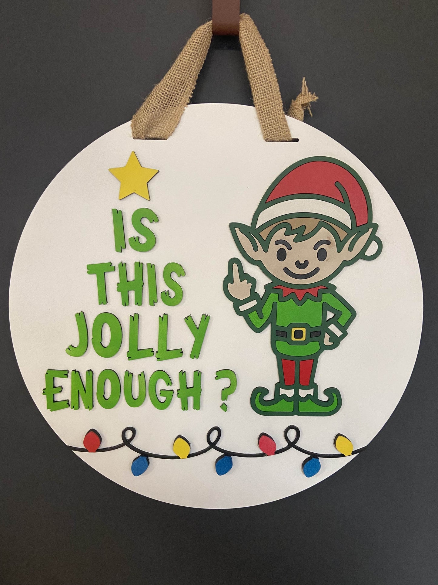 “Is This Jolly Enough?” Christmas Elf Door Sign – Handcrafted Holiday Décor