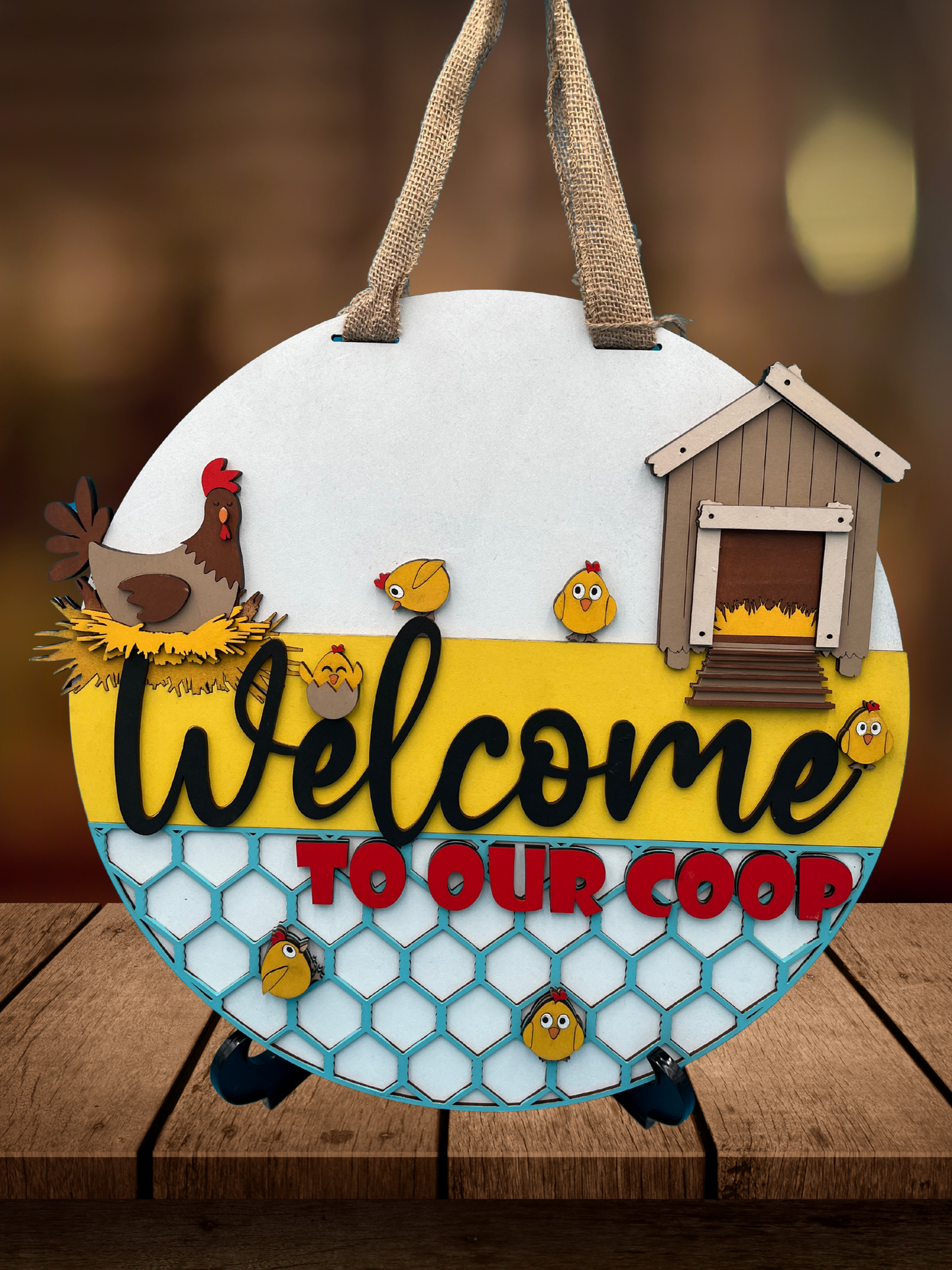Welcome to Our Coop Hen and Chicks Door Sign