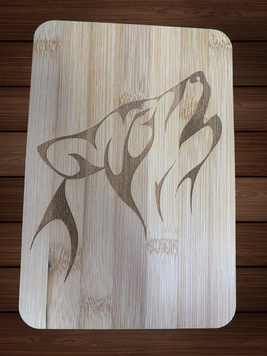 Laser Engraved Bamboo Cutting Board with Wolf Design – 6" x 8"