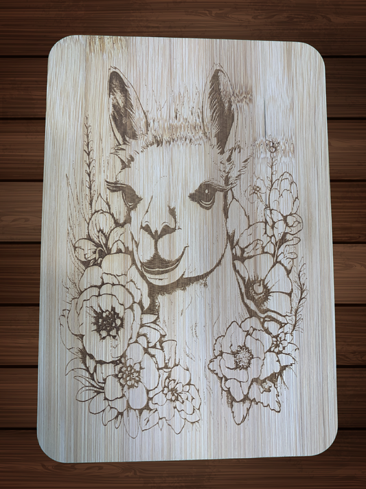 Laser Engraved Bamboo Cutting Board with Llama Design – 6" x 8"