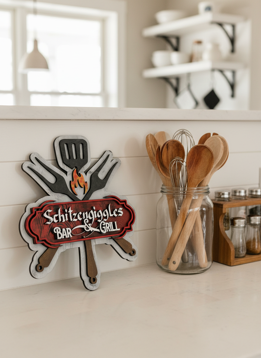 Schitzengiggles Bar & Grill Door Sign – Handcrafted Humorous Home & Bar Décor