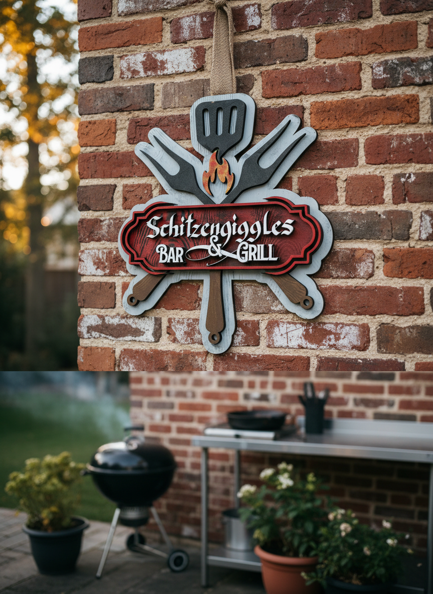 Schitzengiggles Bar & Grill Door Sign – Handcrafted Humorous Home & Bar Décor
