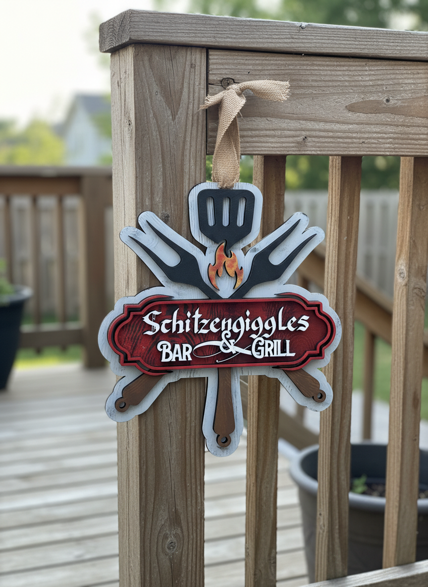 Schitzengiggles Bar & Grill Door Sign – Handcrafted Humorous Home & Bar Décor