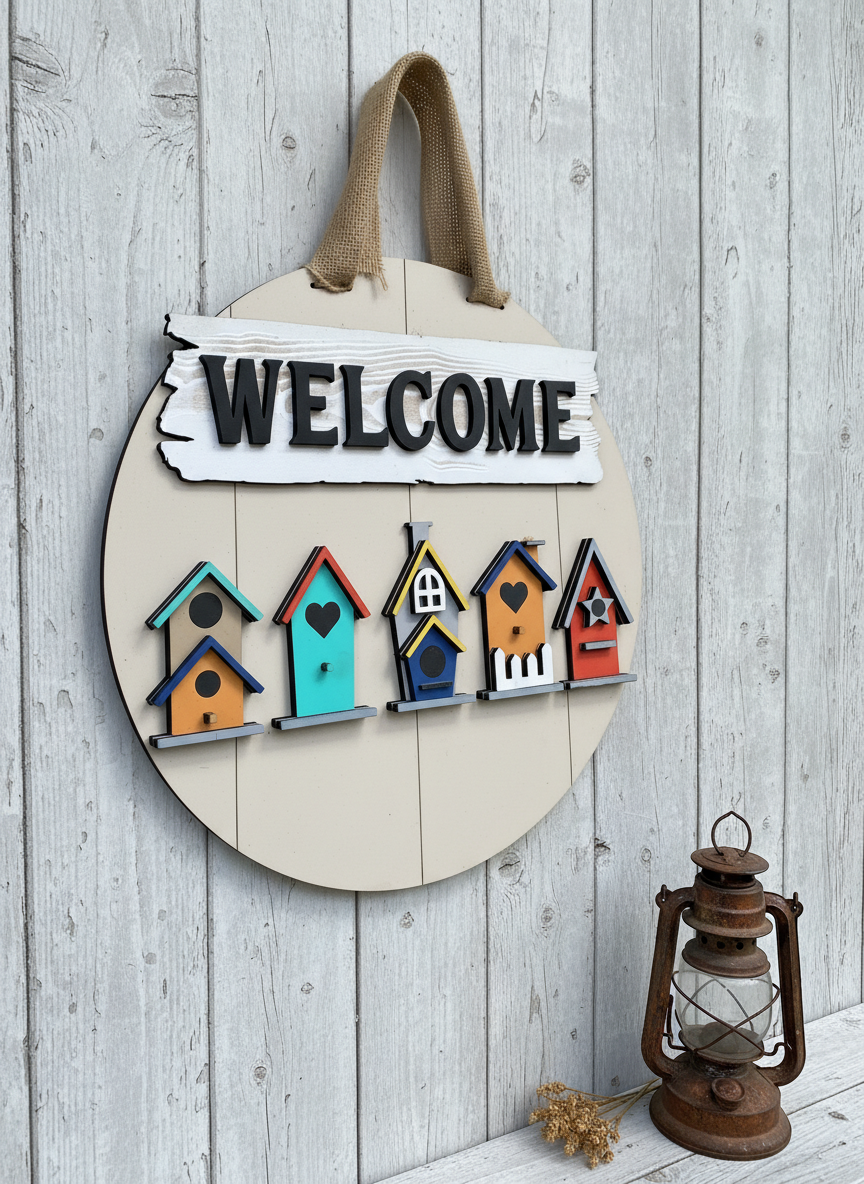 16-Inch Welcome Birdhouses Door Sign