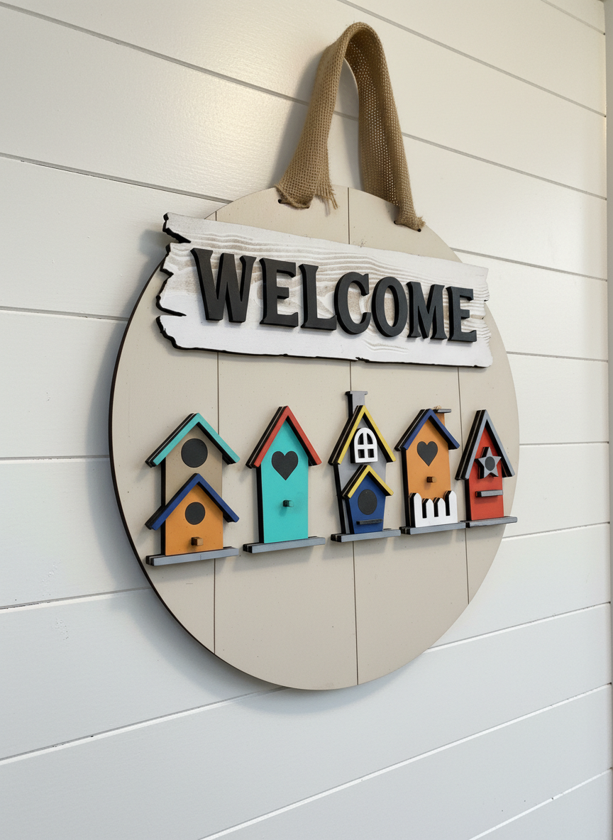 16-Inch Welcome Birdhouses Door Sign