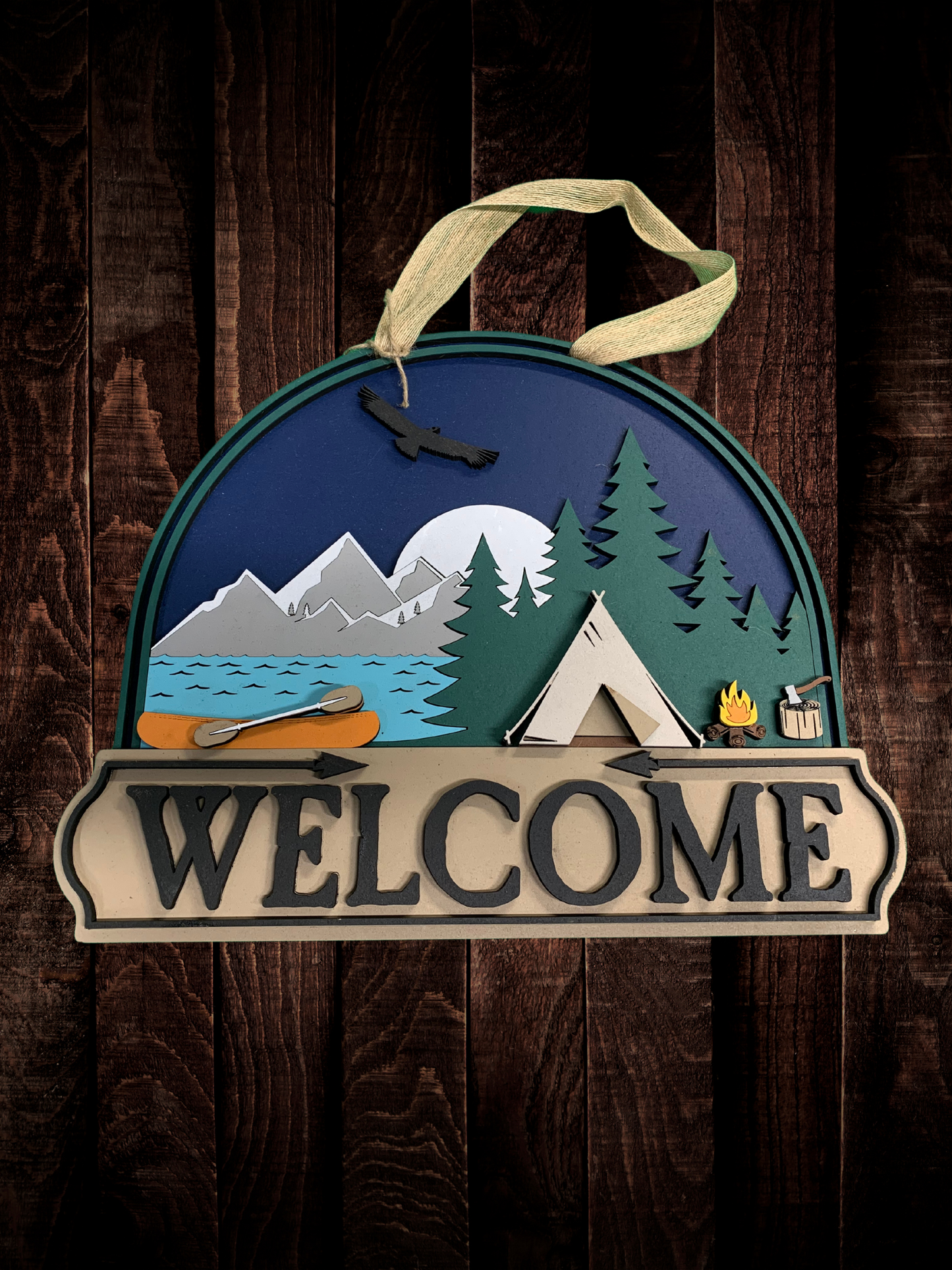 Welcome Camping Scene Door Sign