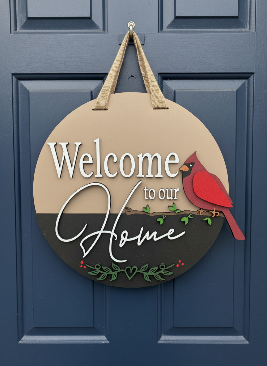 Welcome to Our Home Cardinal Door Sign – Nature & Bird-Themed Home Decor