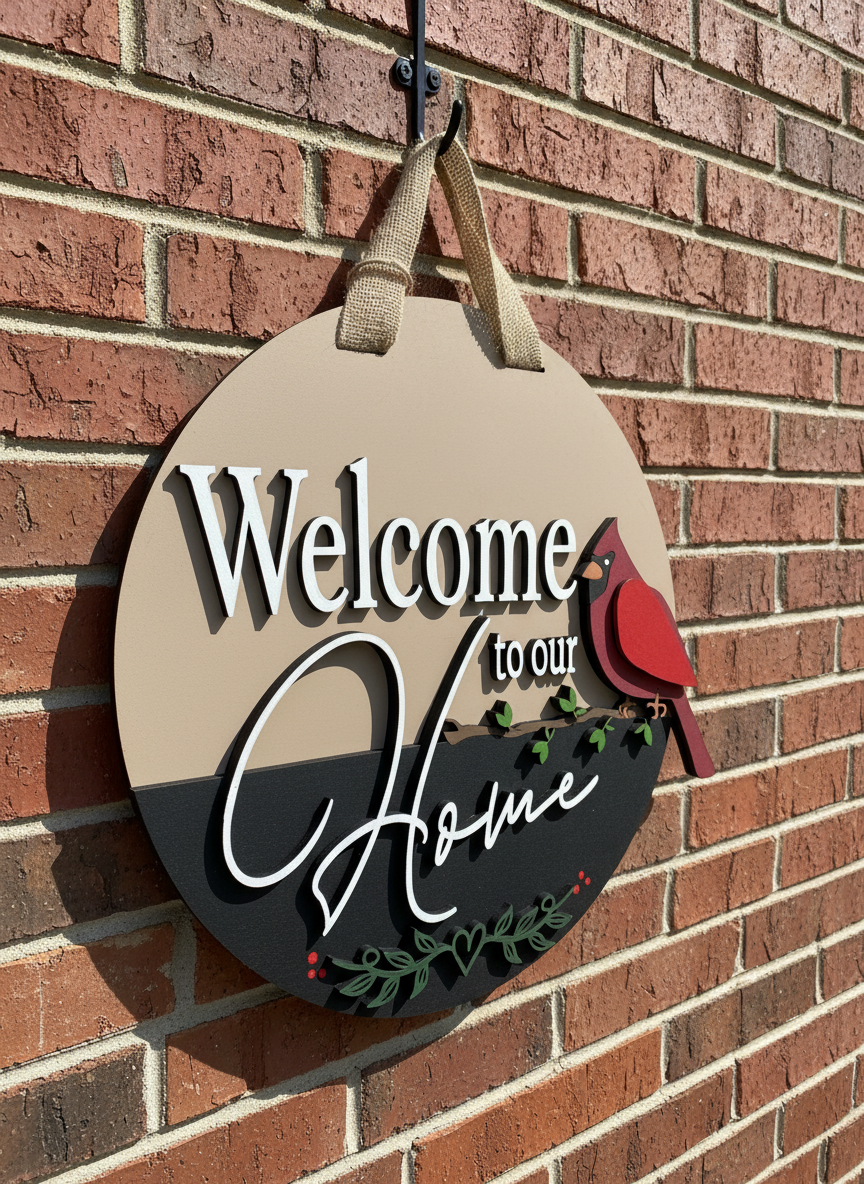 Welcome to Our Home Cardinal Door Sign – Nature & Bird-Themed Home Decor