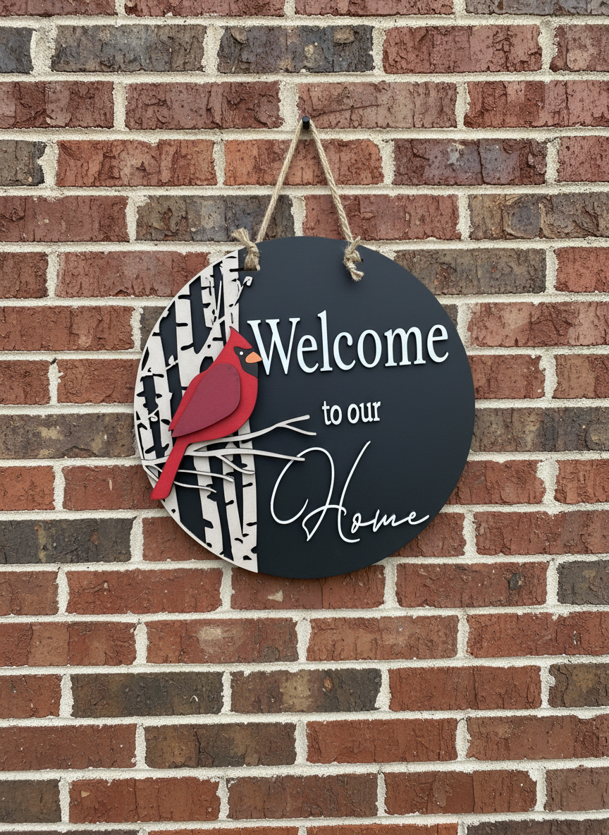 Welcome to Our Home Cardinal Door Sign – Bird & Nature-Inspired Decor