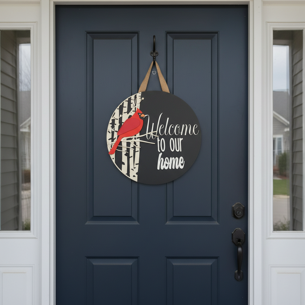 Welcome to Our Home Cardinal Door Sign – Bird & Nature Inspired Decor
