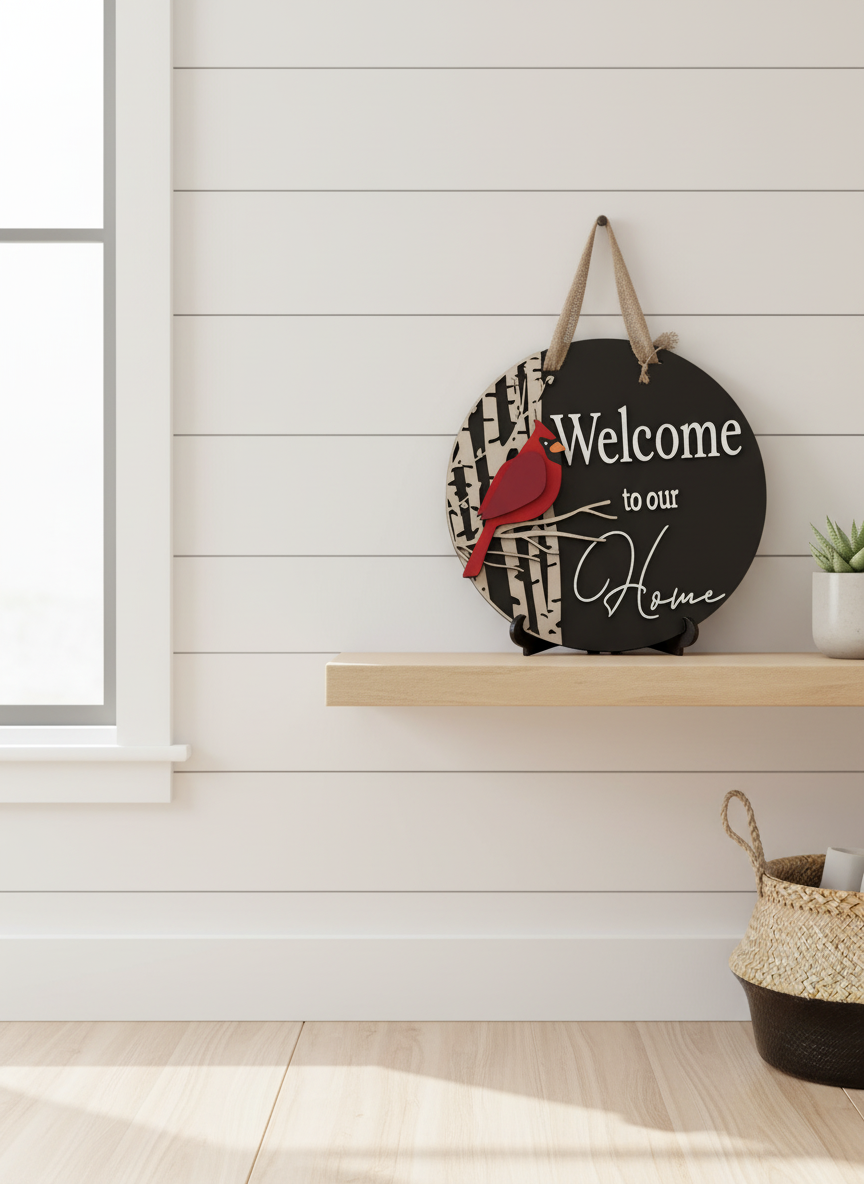 Welcome to Our Home Cardinal Door Sign – Bird & Nature-Inspired Decor