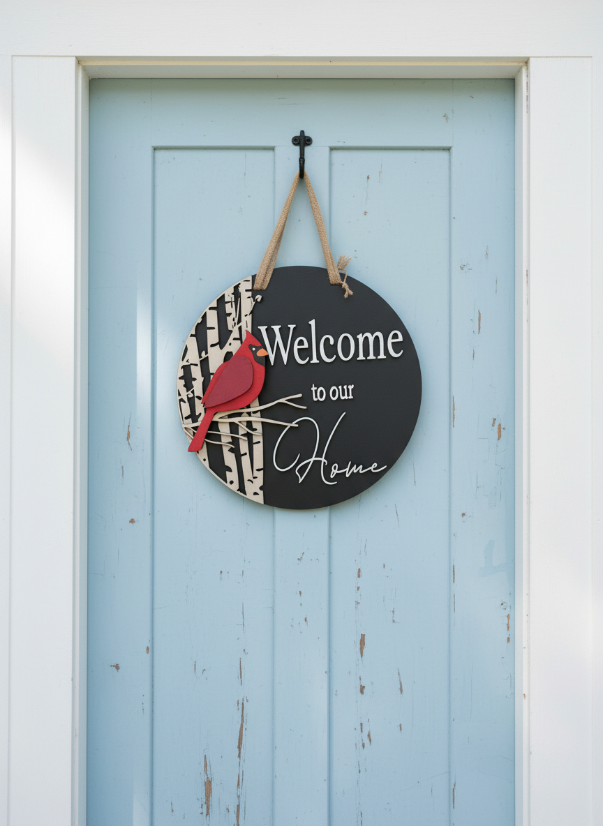 Welcome to Our Home Cardinal Door Sign – Bird & Nature-Inspired Decor