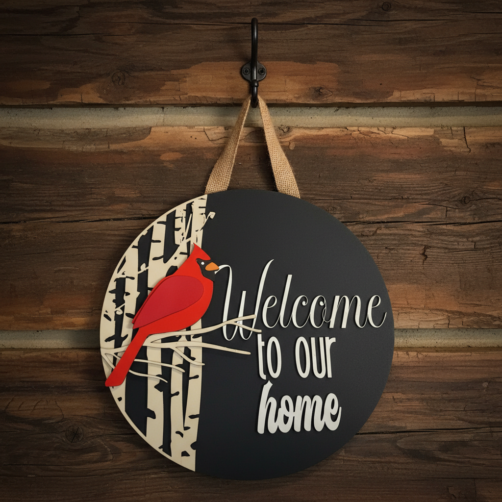 Welcome to Our Home Cardinal Door Sign – Bird & Nature Inspired Decor