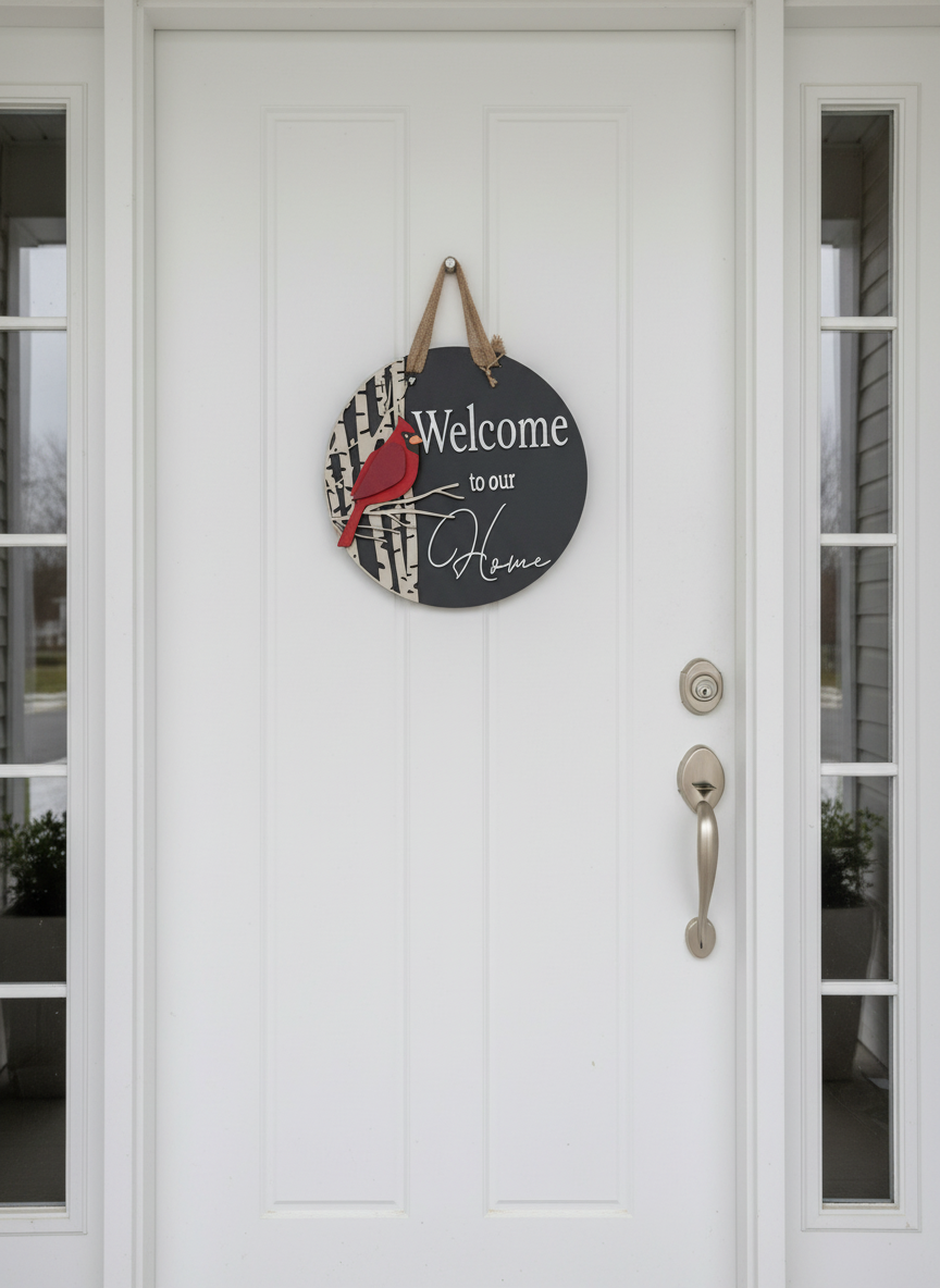 Welcome to Our Home Cardinal Door Sign – Bird & Nature-Inspired Decor