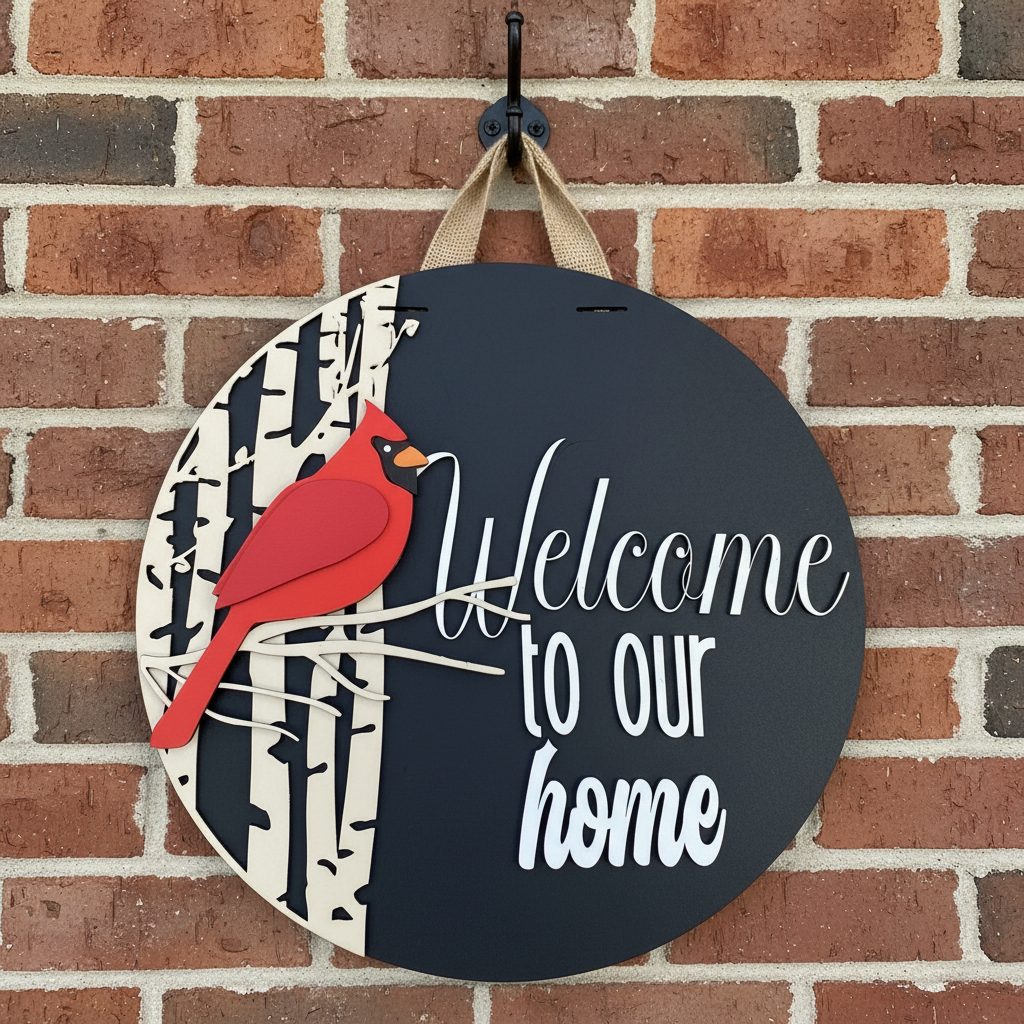 Welcome to Our Home Cardinal Door Sign – Bird & Nature Inspired Decor
