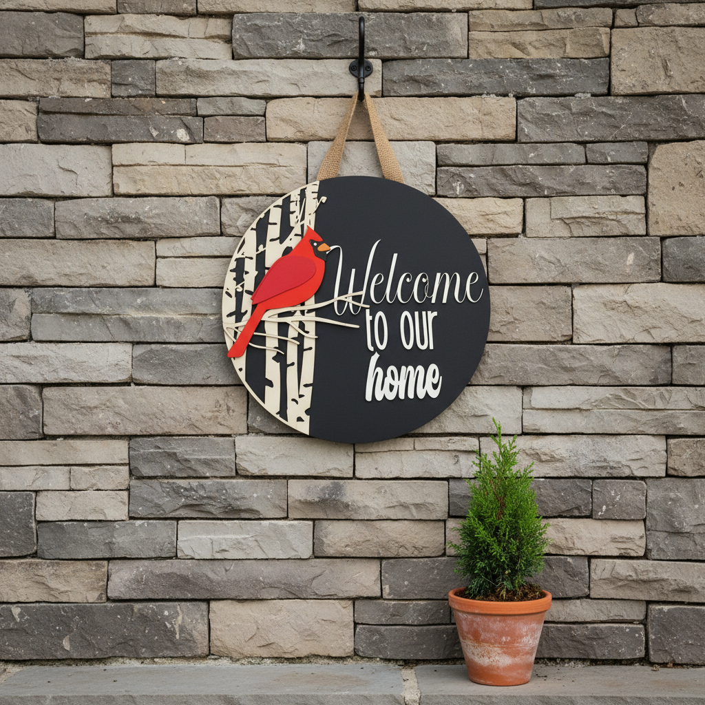Welcome to Our Home Cardinal Door Sign – Bird & Nature Inspired Decor