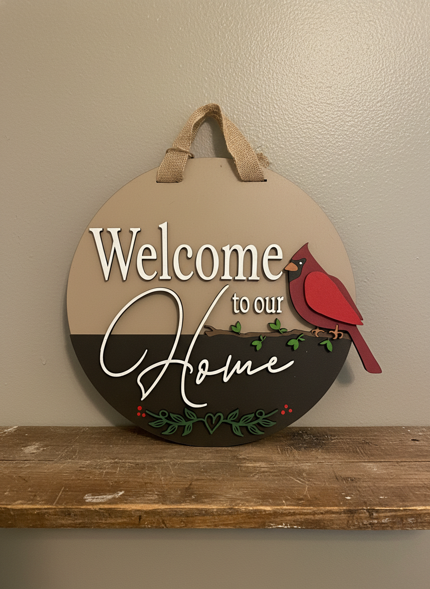 Welcome to Our Home Cardinal Door Sign – Nature & Bird-Themed Home Decor