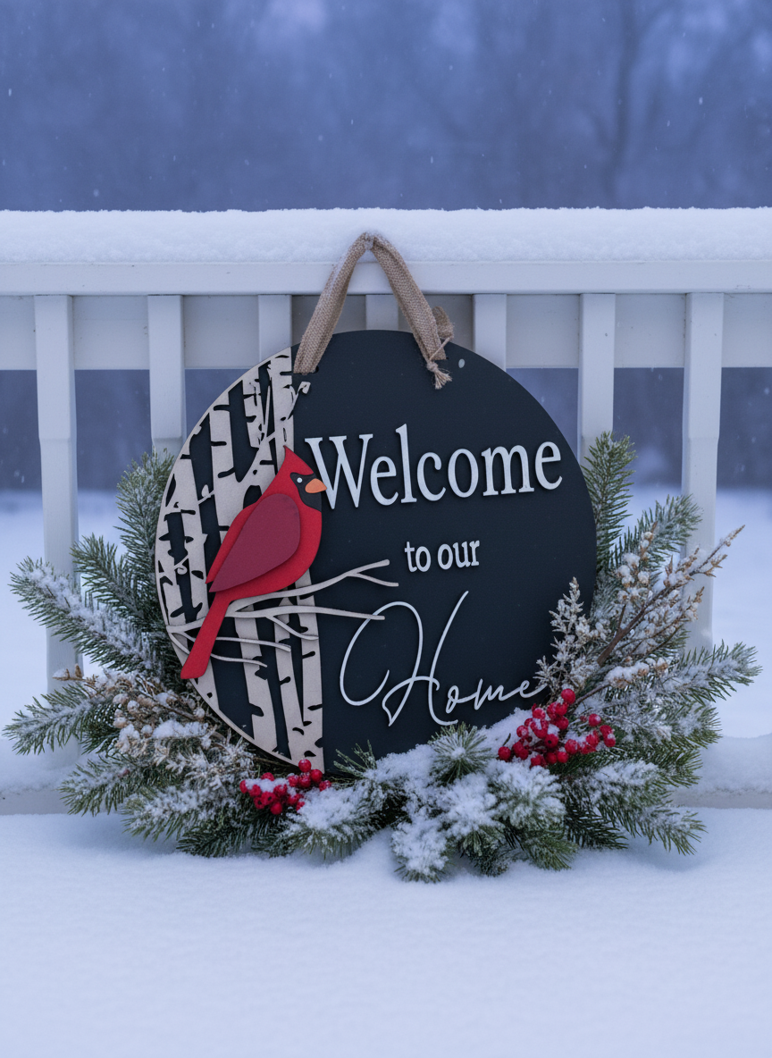 Welcome to Our Home Cardinal Door Sign – Bird & Nature-Inspired Decor