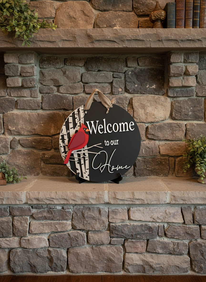 Welcome to Our Home Cardinal Door Sign – Bird & Nature-Inspired Decor