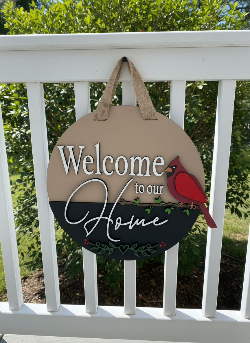 Welcome to Our Home Cardinal Door Sign – Nature & Bird-Themed Home Decor