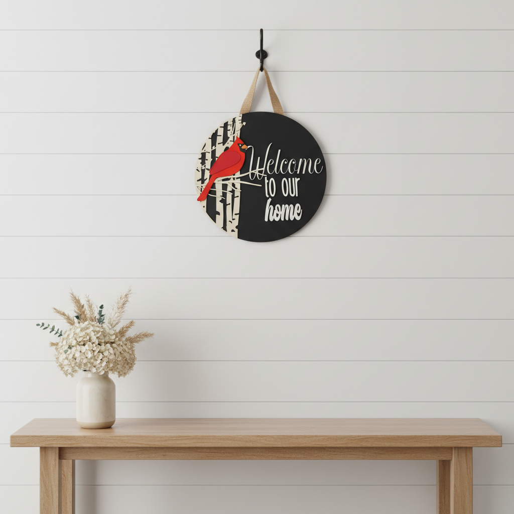 Welcome to Our Home Cardinal Door Sign – Bird & Nature Inspired Decor
