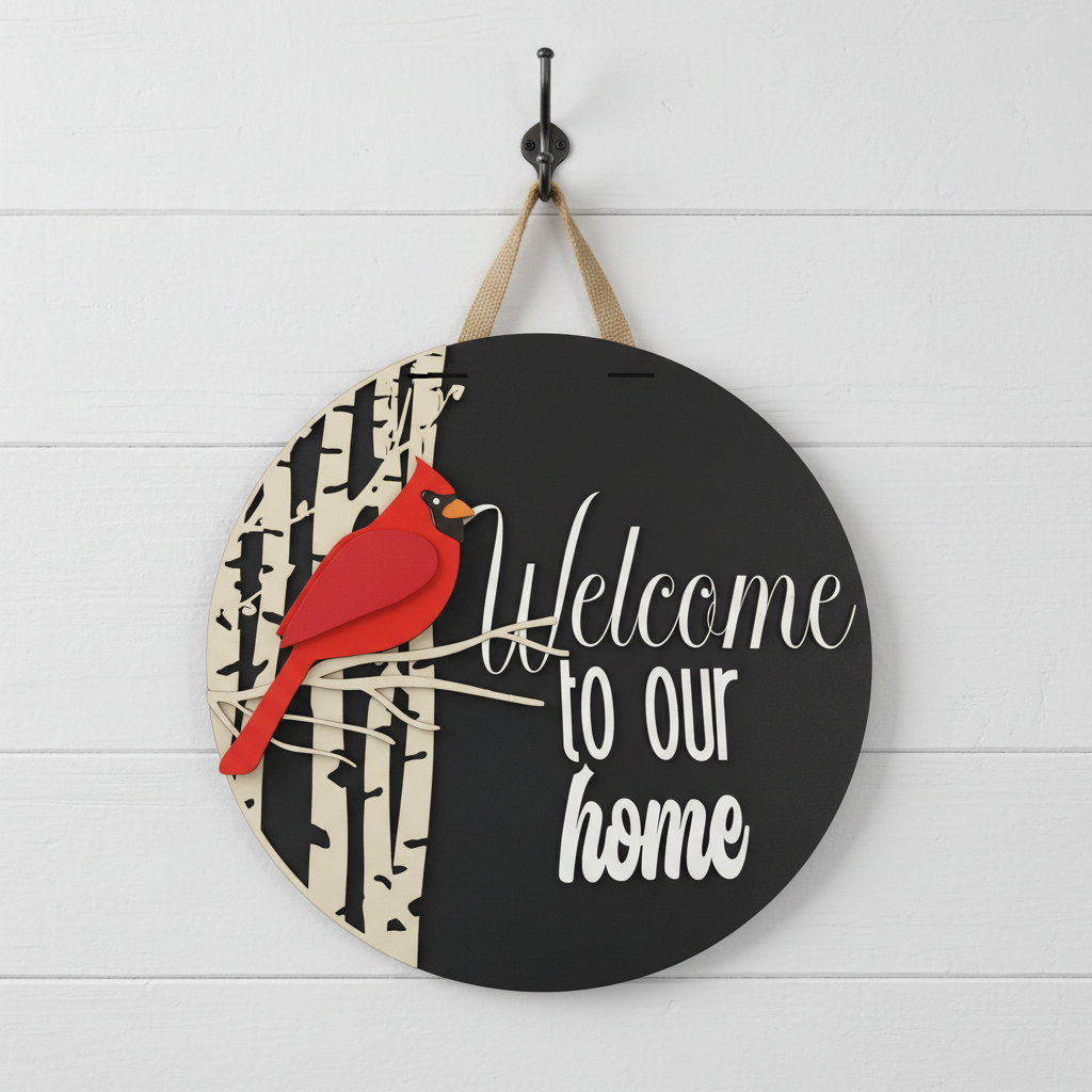 Welcome to Our Home Cardinal Door Sign – Bird & Nature Inspired Decor