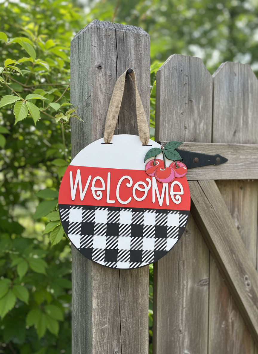 16-Inch Welcome Cherries Door Sign