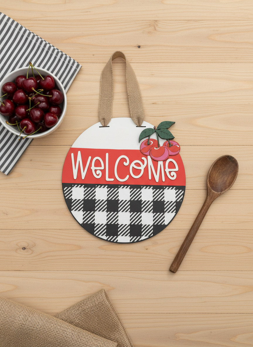 16-Inch Welcome Cherries Door Sign