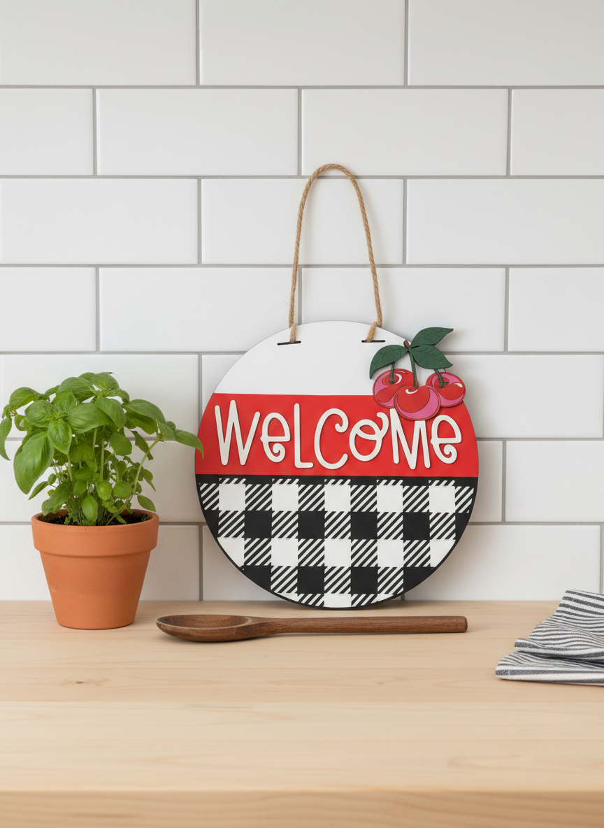 16-Inch Welcome Cherries Door Sign