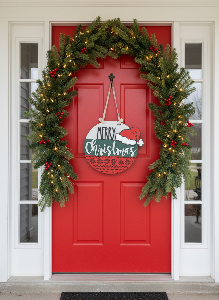 Merry Christmas Santa Hat Door Sign