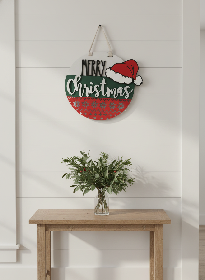 Merry Christmas Santa Hat Door Sign