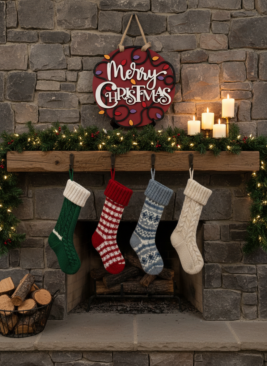 Merry Christmas Door Sign with Lights – Festive Holiday Front Door Decor