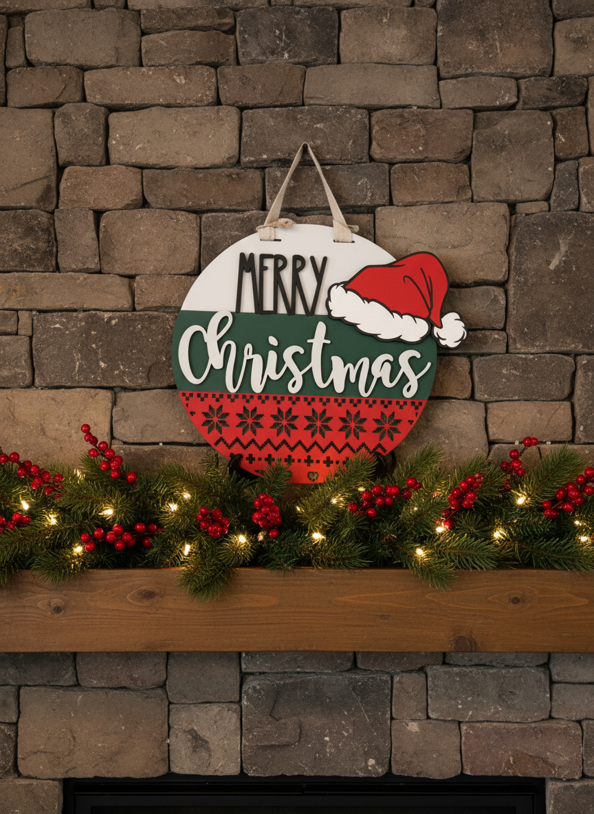 Merry Christmas Santa Hat Door Sign