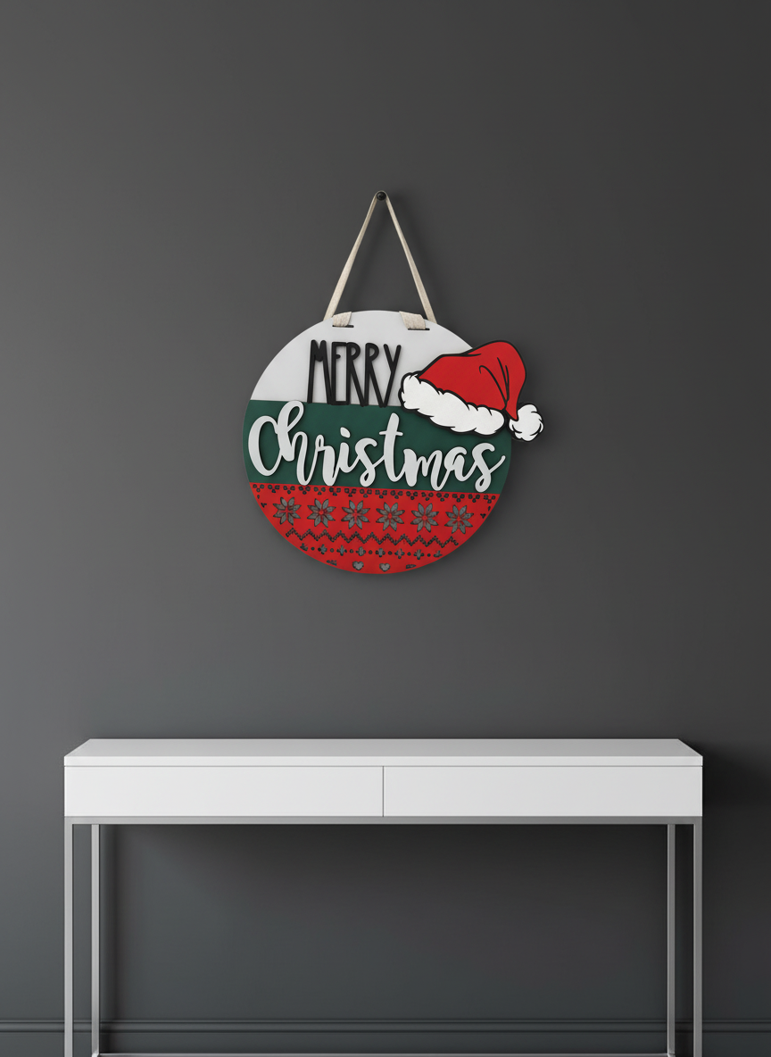 Merry Christmas Santa Hat Door Sign