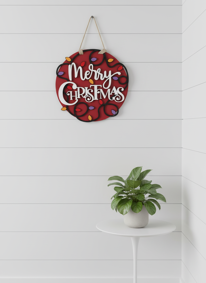 Merry Christmas Door Sign with Lights – Festive Holiday Front Door Decor