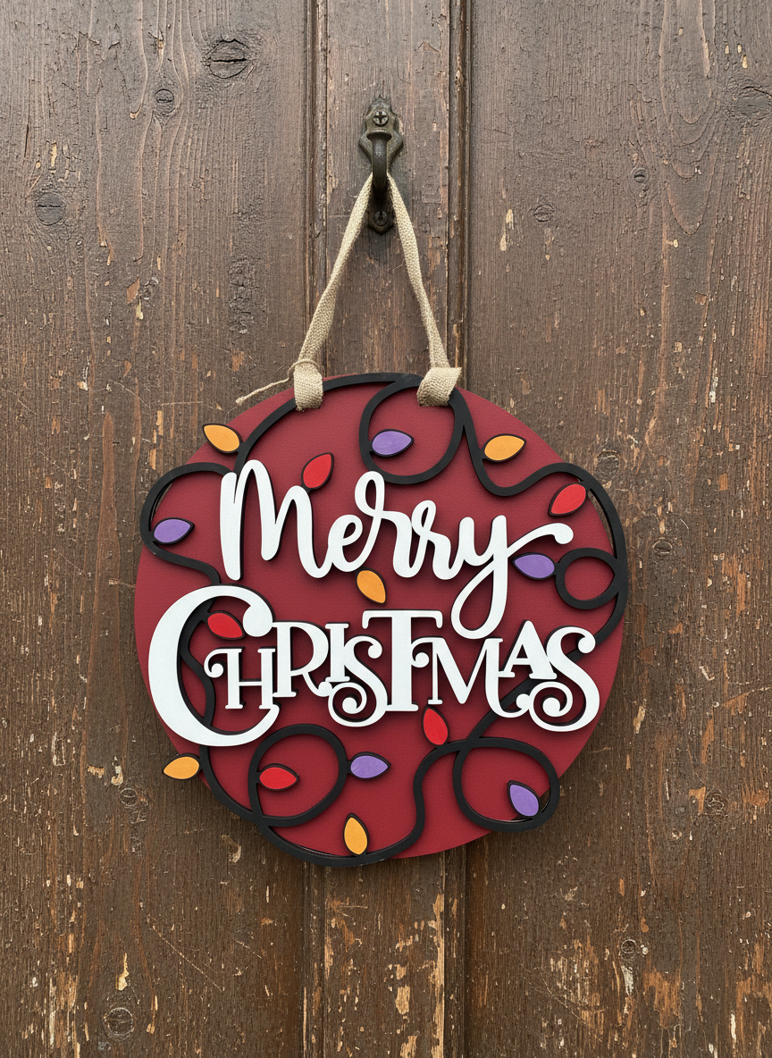 Merry Christmas Door Sign with Lights – Festive Holiday Front Door Decor