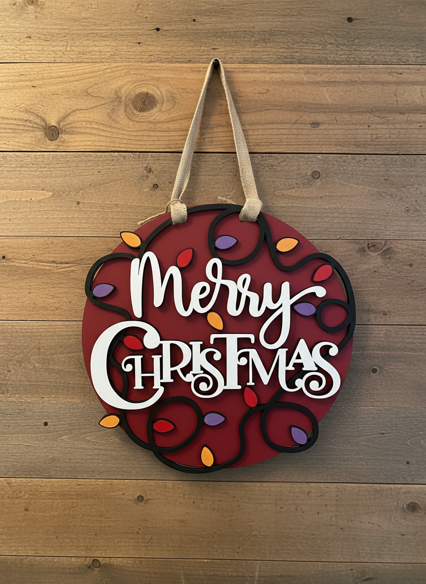 Merry Christmas Door Sign with Lights – Festive Holiday Front Door Decor