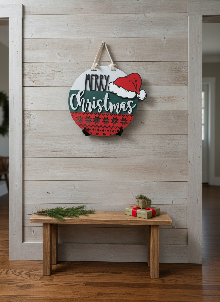 Merry Christmas Santa Hat Door Sign